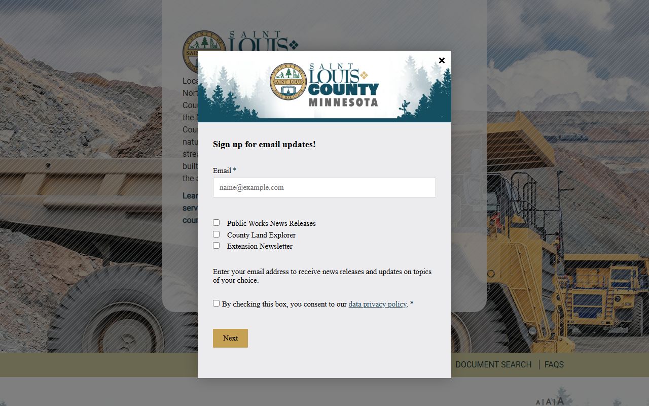 St. Louis County government website page relevant to Duluth court docket records research
