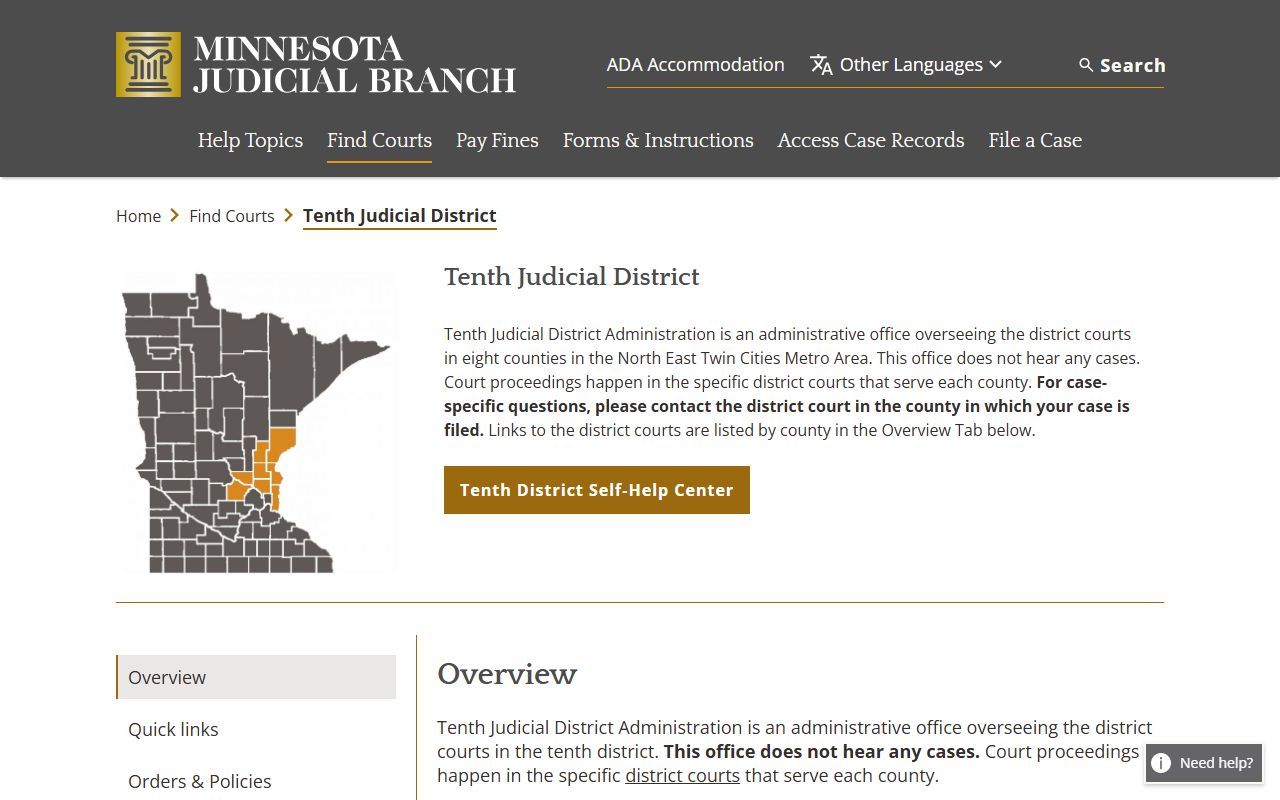 Anoka County court docket records - Tenth Judicial District overview