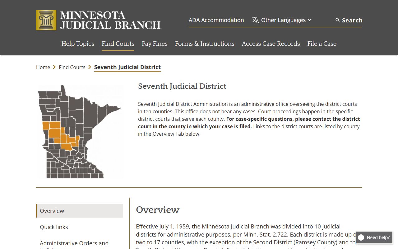 Becker County court docket records - Seventh Judicial District information