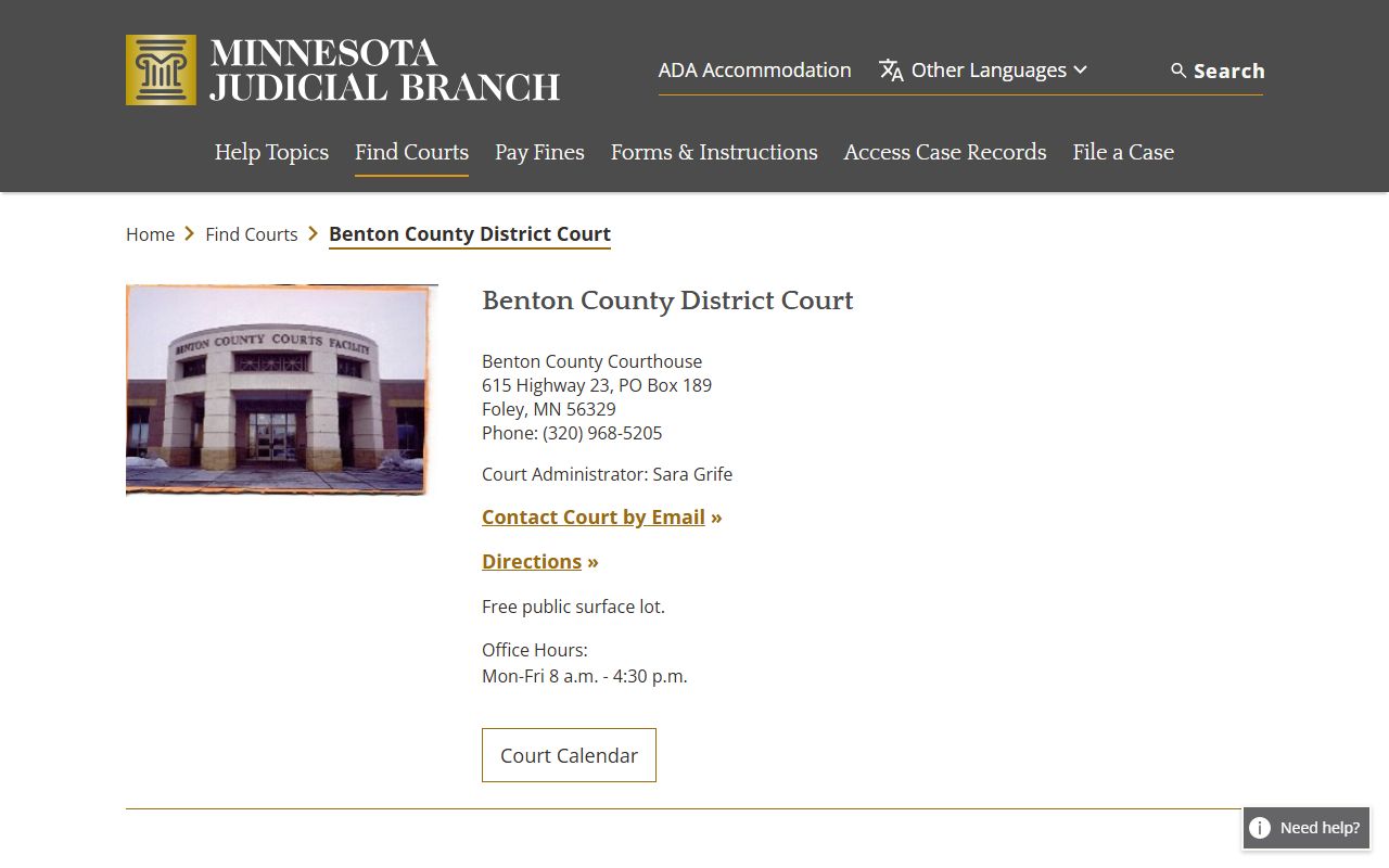 Benton County court docket records - district court directory listing