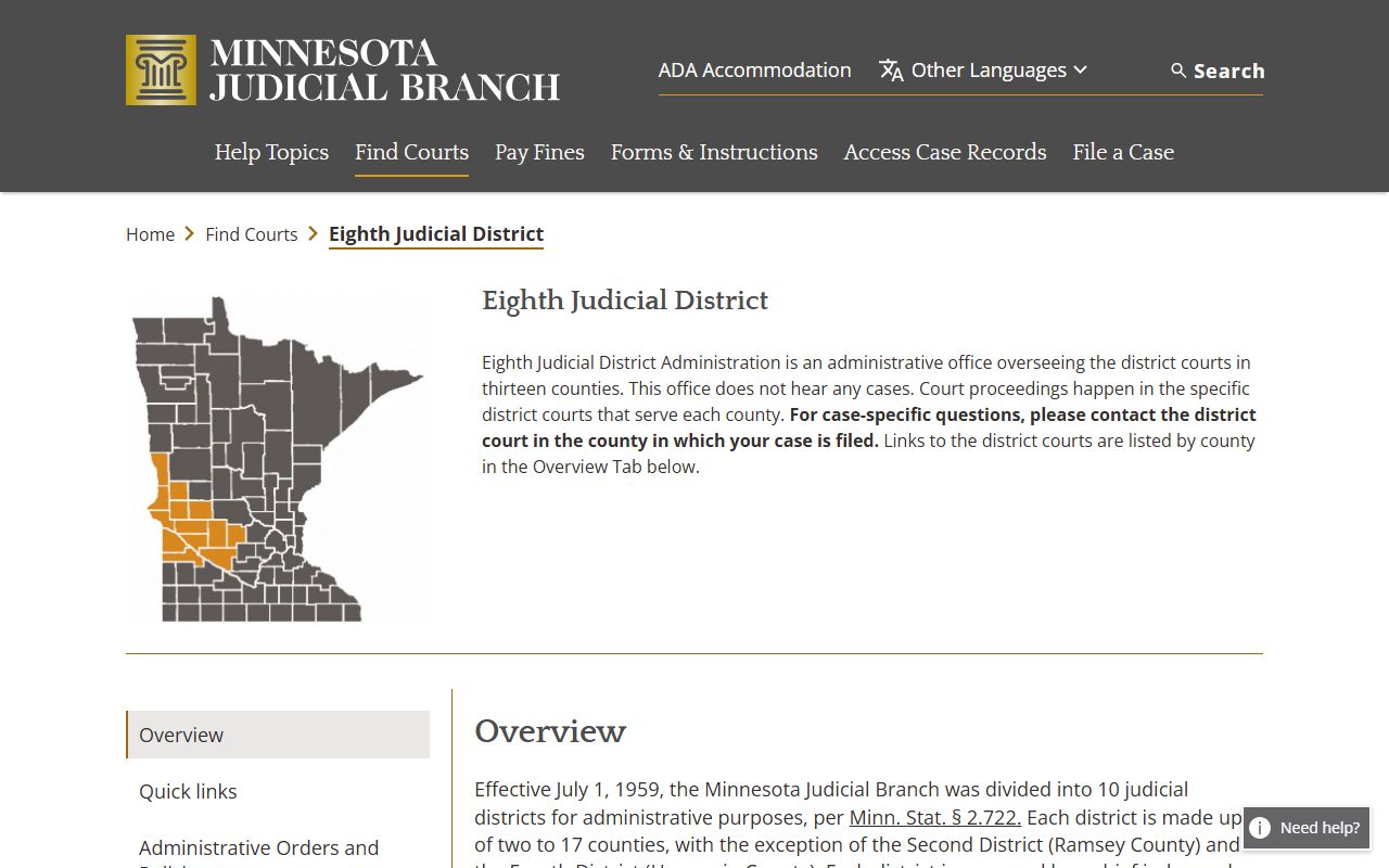 Big Stone County court docket records - Eighth Judicial District information