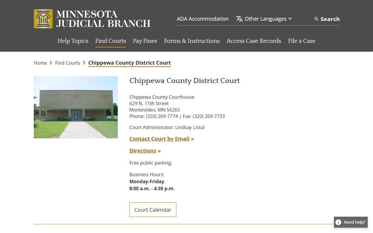 Chippewa County court docket records - district court directory listing