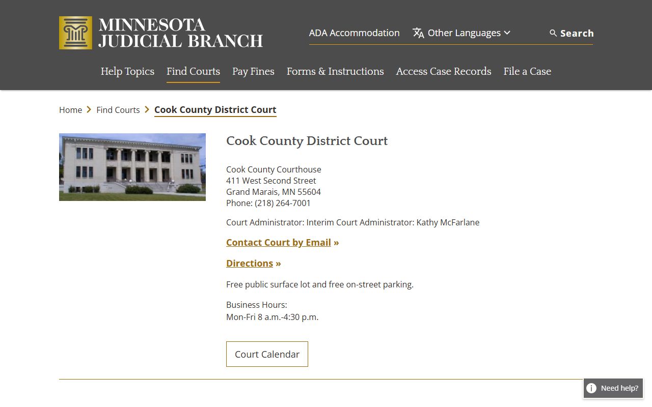 Cook County court docket records - Minnesota Judicial Branch district court page
