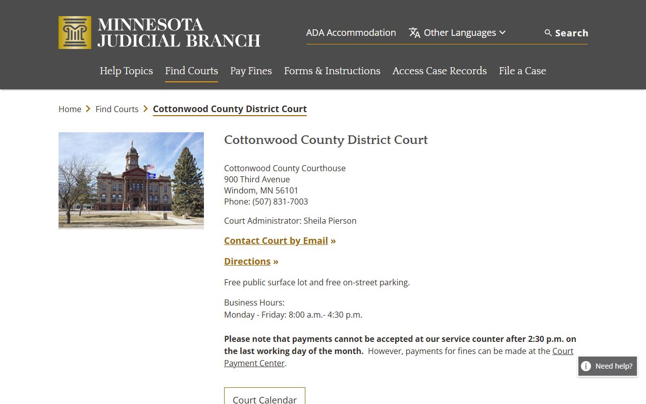 Cottonwood County court docket records - Minnesota Judicial Branch page