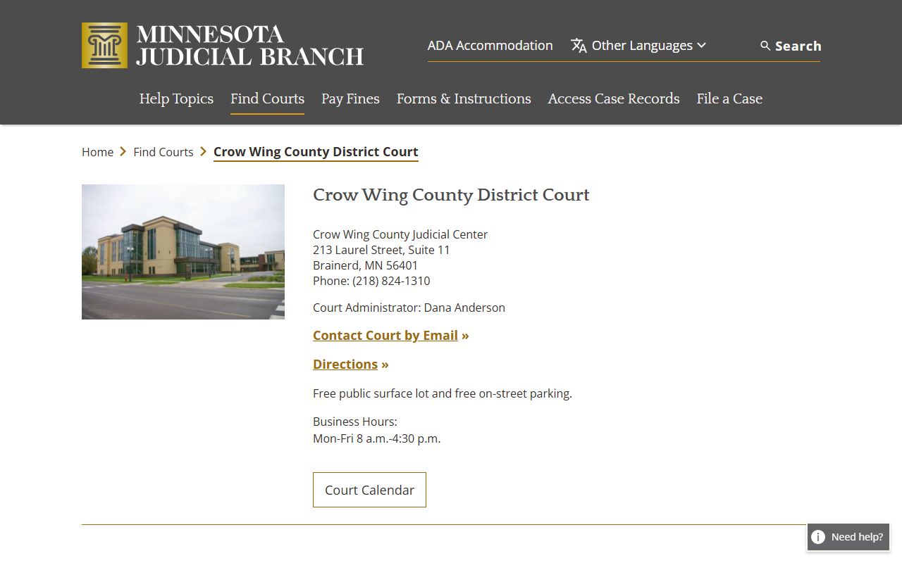Crow Wing County court docket records - Minnesota Judicial Branch district court page