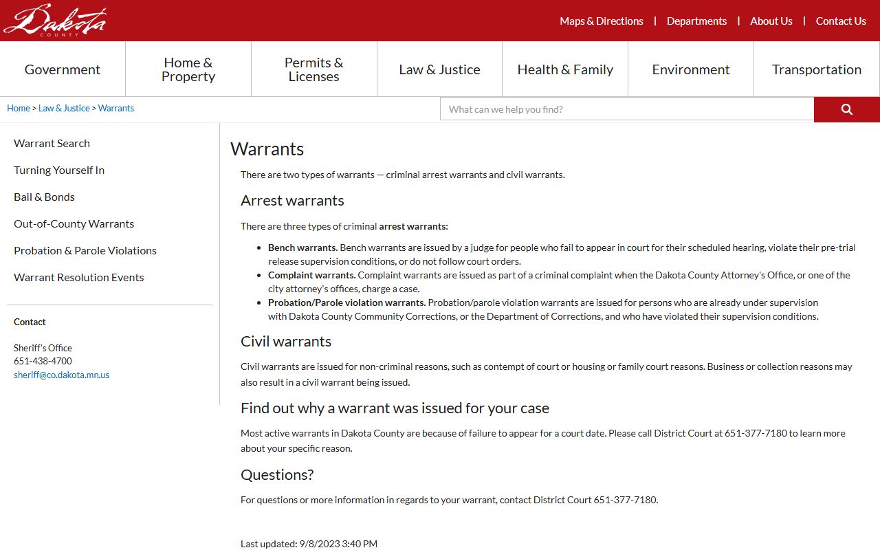 Dakota County active warrants list maintained by county law enforcement