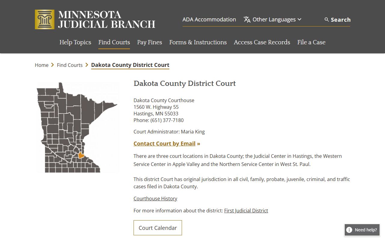 Dakota County court docket records - Minnesota Judicial Branch page
