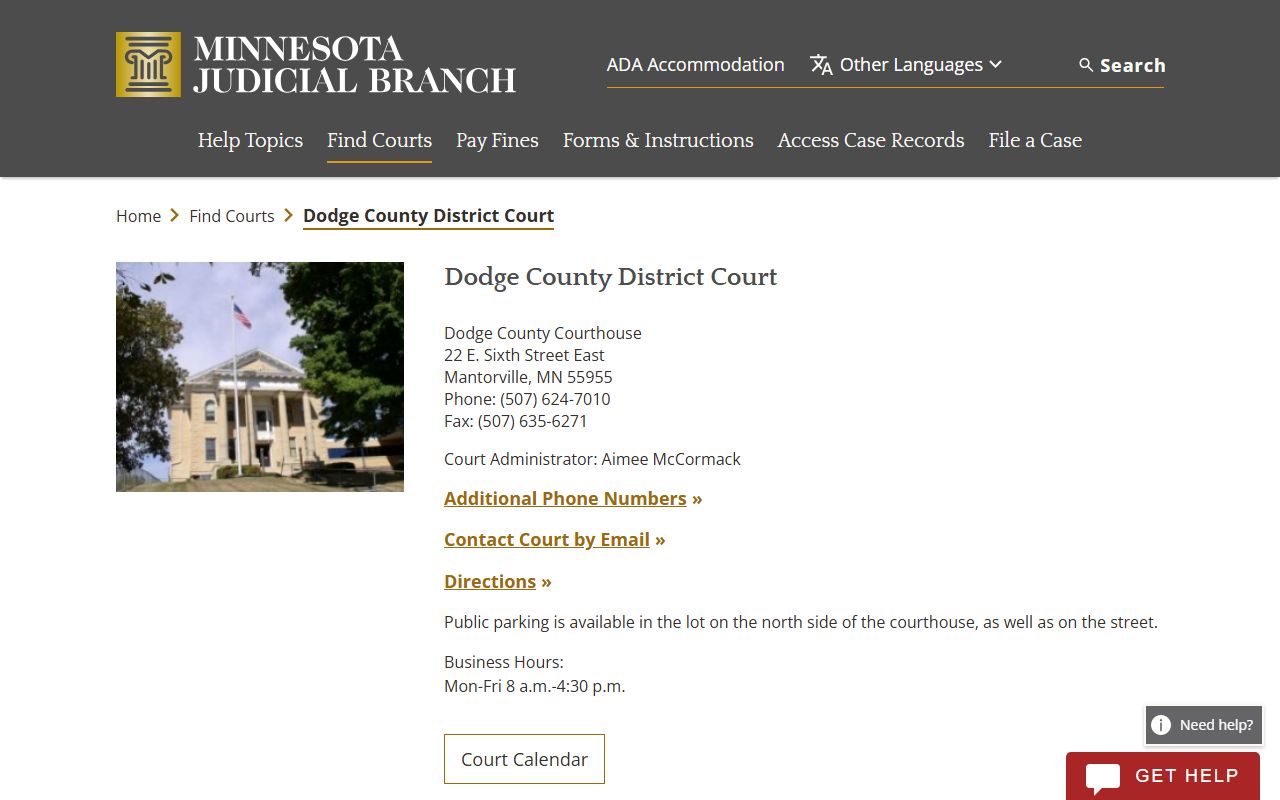 Dodge County court docket records - Minnesota Judicial Branch district court page