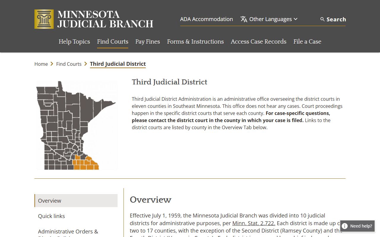 Third Judicial District information covering Dodge County and southeastern Minnesota