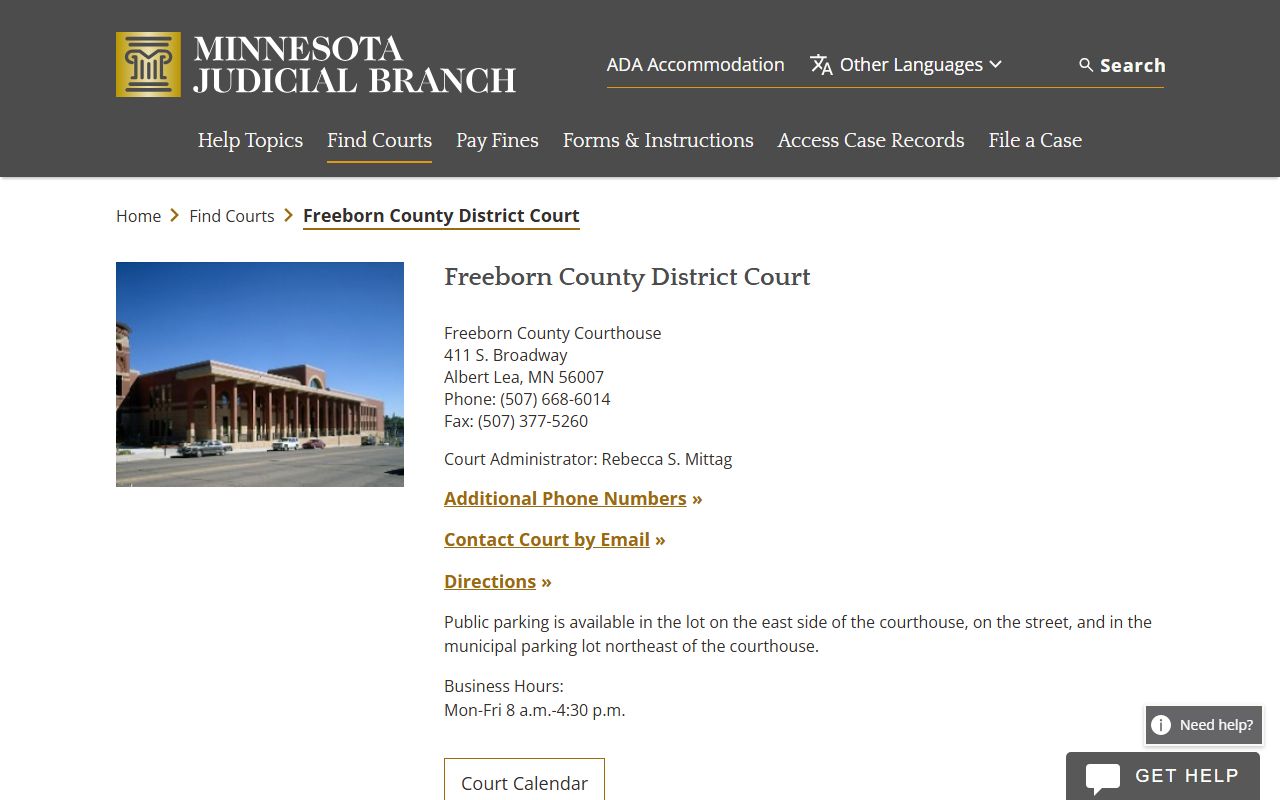Freeborn County court docket records - Minnesota Judicial Branch district court page