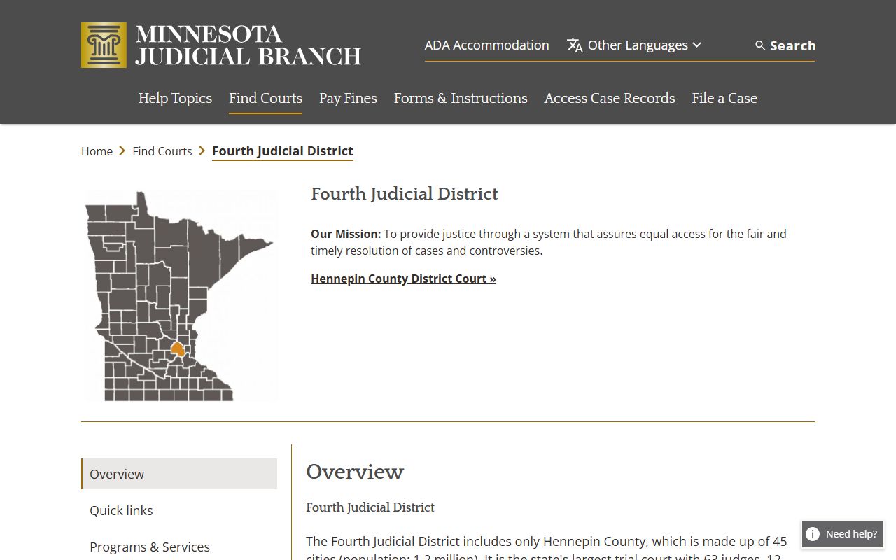 Fourth Judicial District page on Minnesota Judicial Branch website