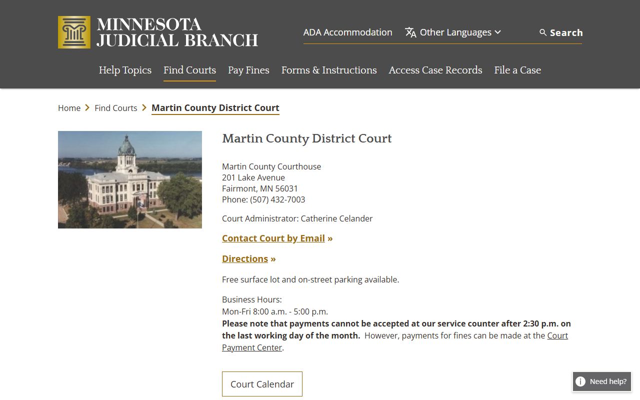 Martin County court docket records - district court information page