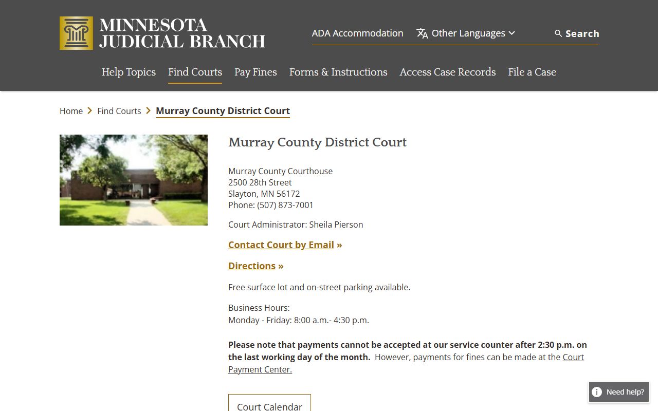 Murray County court docket records - district court information page