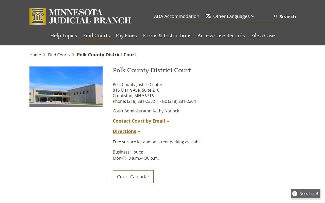 Polk County court docket records - district court information page