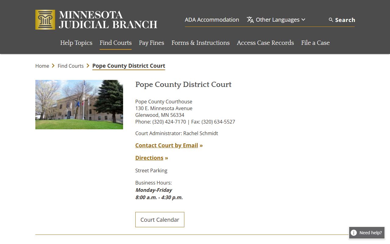Pope County court docket records - district court directory listing