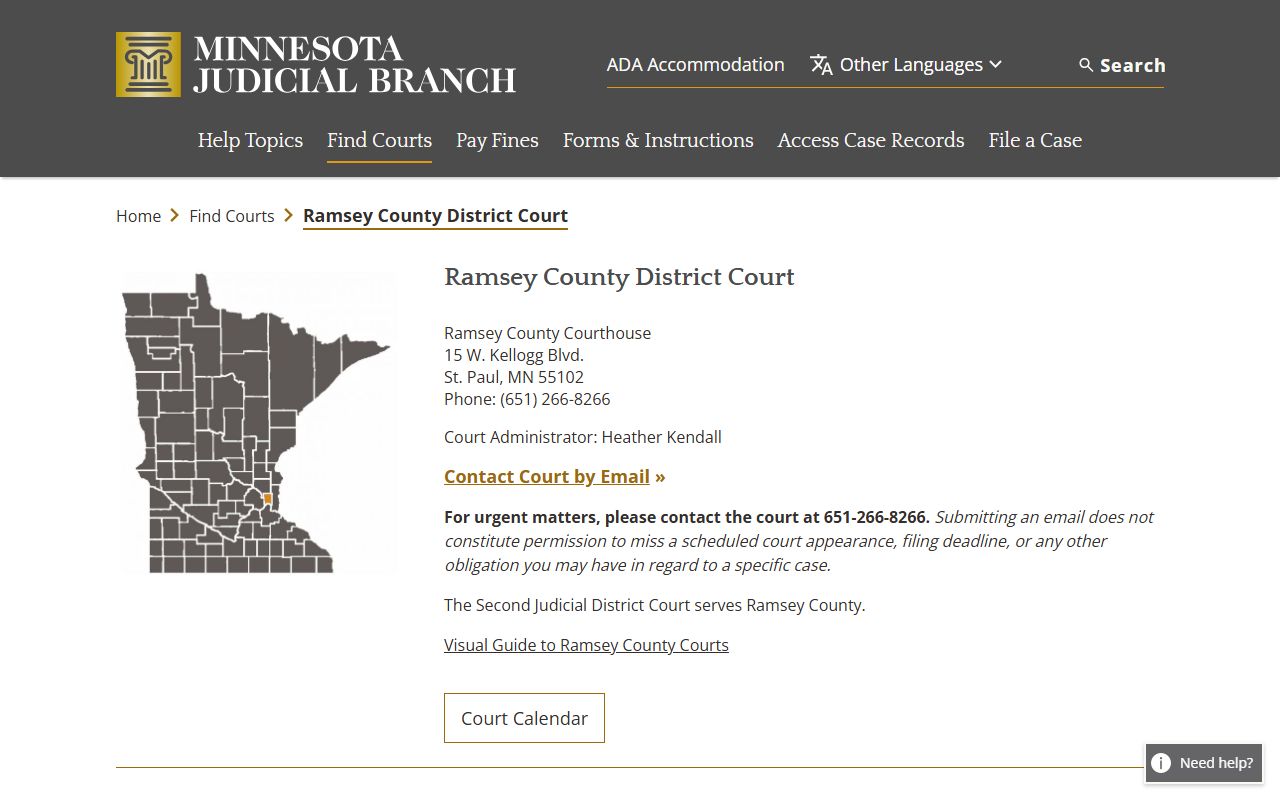 Ramsey County court docket records - district court directory page