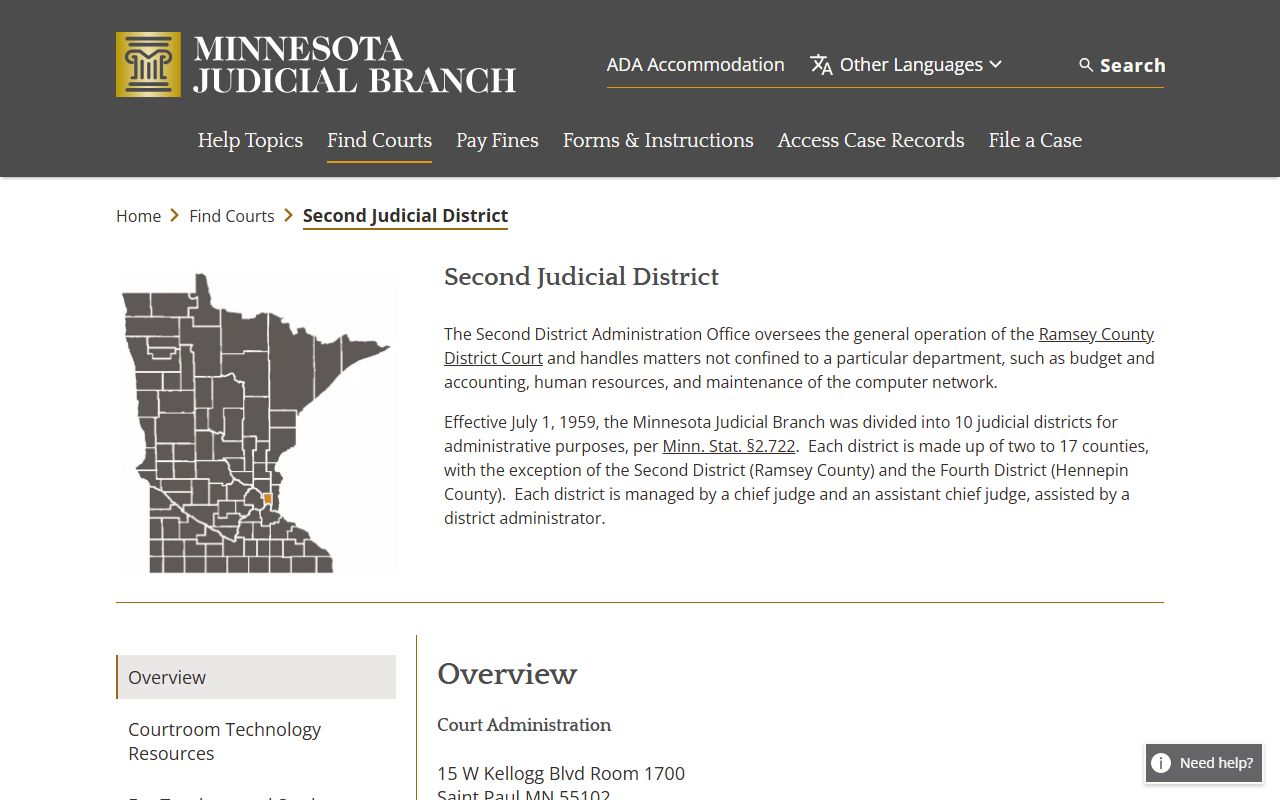 Ramsey County court docket records - Second Judicial District overview