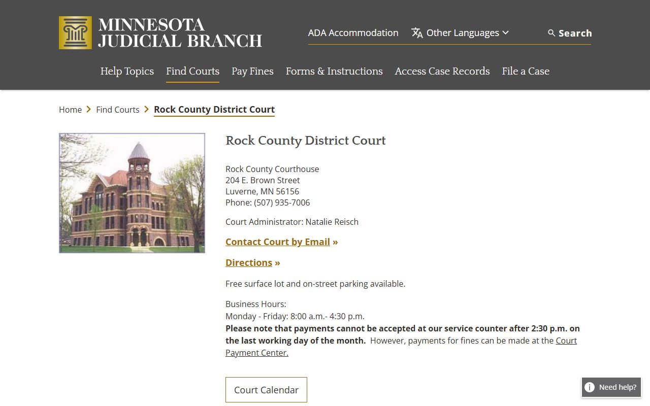 Rock County court docket records - district court directory listing