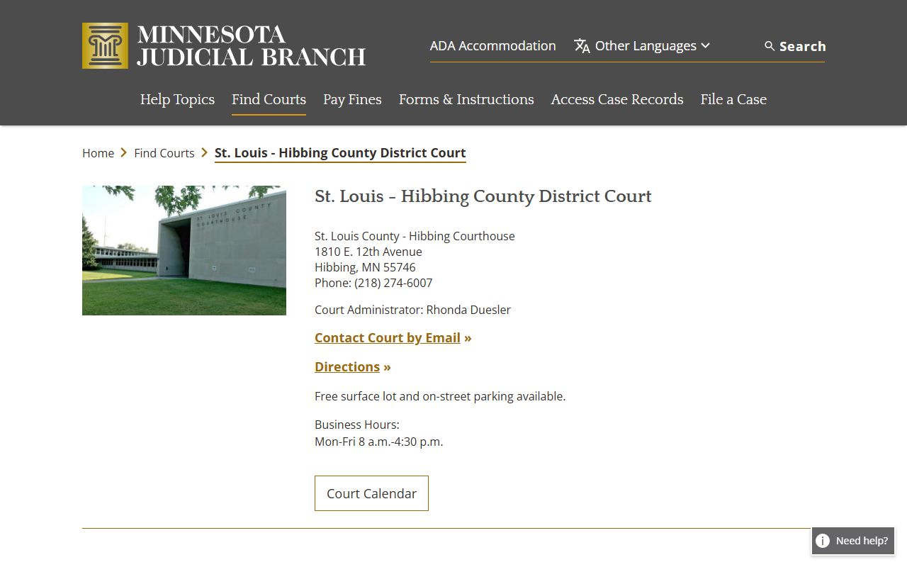 St. Louis County court docket records - Hibbing courthouse