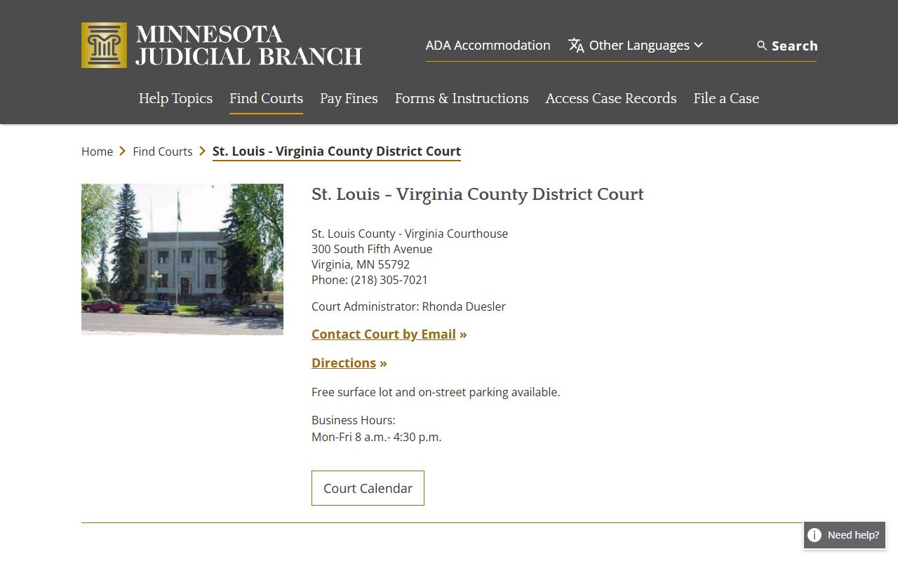St. Louis County court docket records - Virginia courthouse
