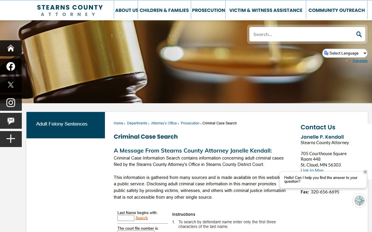 Stearns County court docket records - criminal case search tool