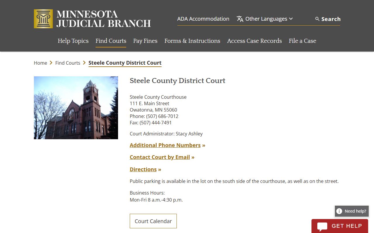 Steele County court docket records - district court directory page