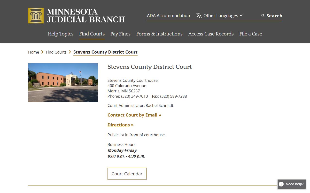Stevens County court docket records - district court directory page
