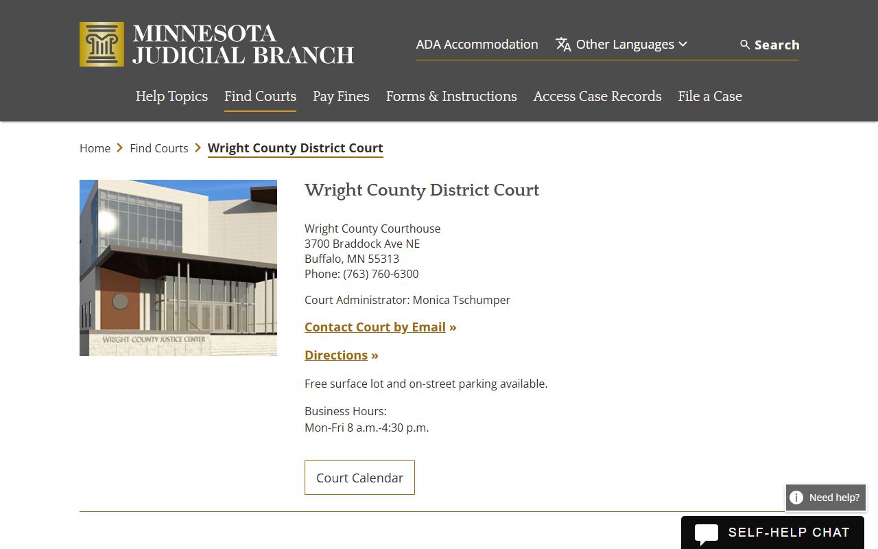 Wright County court docket records - district court directory page