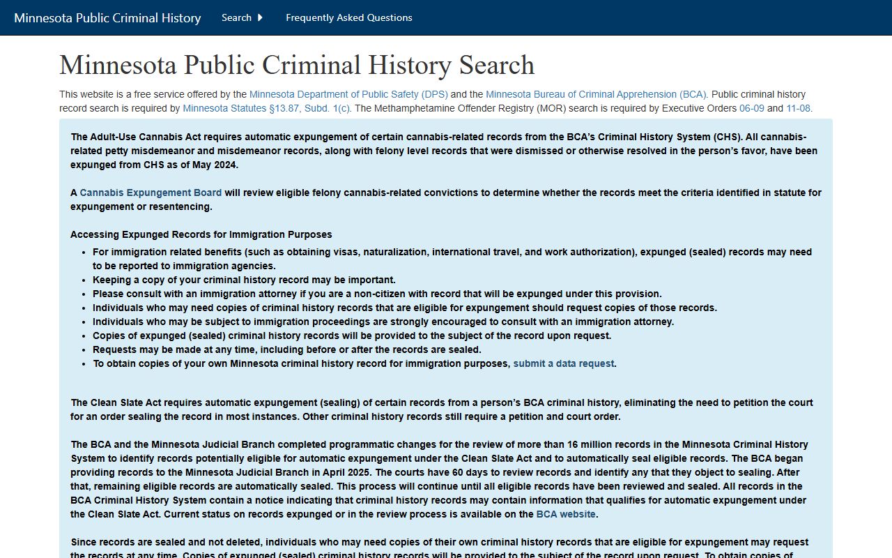 BCA criminal history search system compared to Minnesota court docket