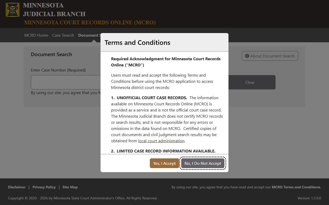 MCRO Document Search for Minnesota court docket documents