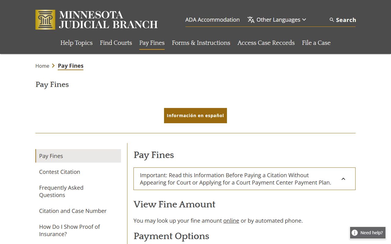Minnesota online fine payment system tied to court docket cases
